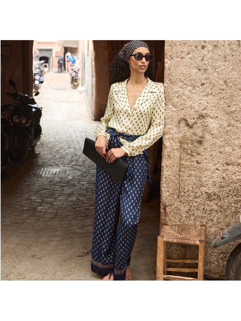 Doen Nwot Lavon Fringe Pant In Bleu Taormina Paisley